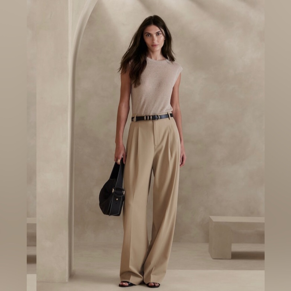 NWT! Banana Republic Tan Vasto Wide-Leg Italian Wool Pant - Multiple 💛